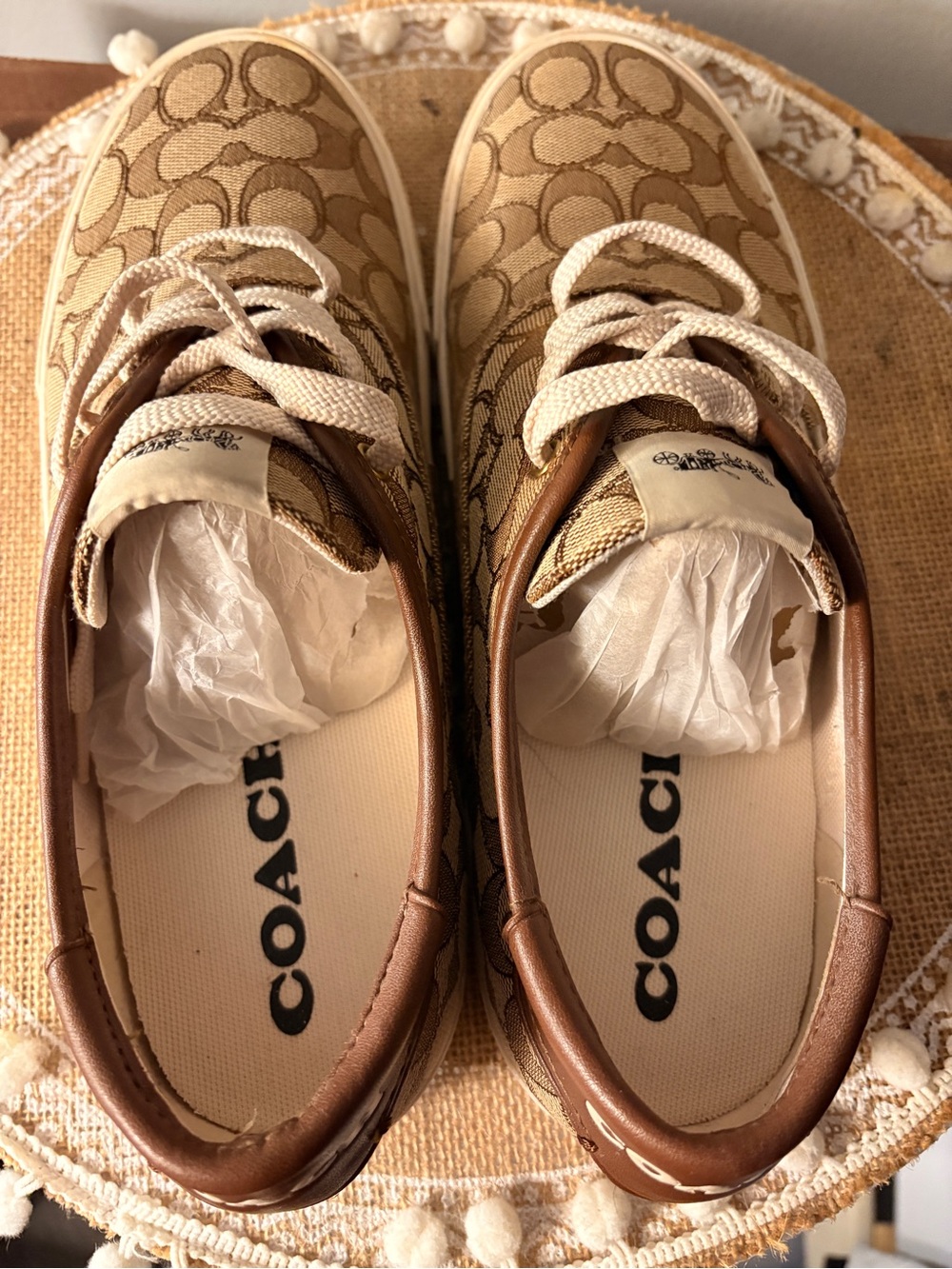Coach Tan Signature Canvas Lace-Up Sneakers